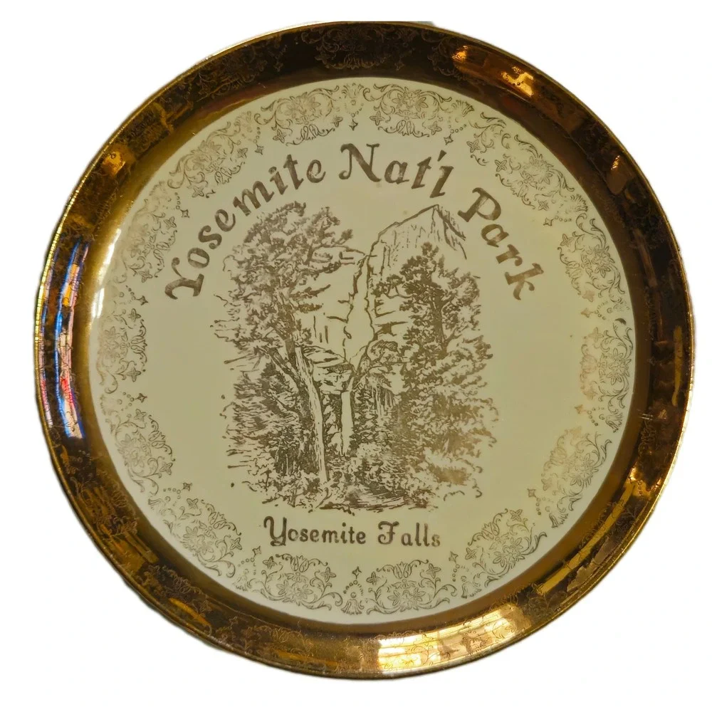 Vintage Sabin Crest-O-Gold Yosemite Nat'l Park 22K Gold Trim Souvenir Plate 7.25